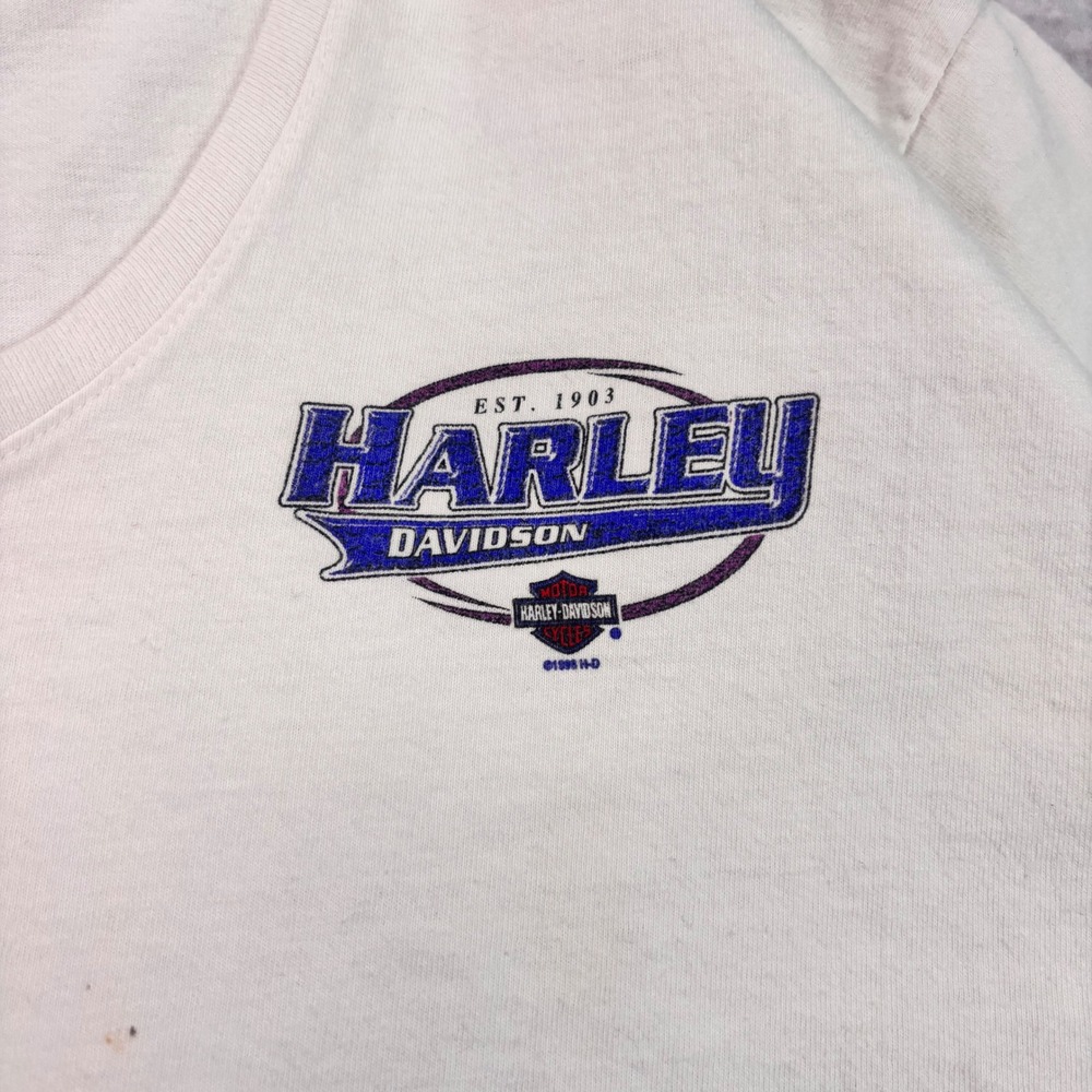 Vintage 1998 Harley Davidson T-Shirt Women's XL V-Neck Edison NJ White - Picture 3 of 9